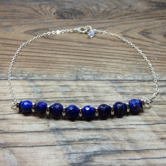 Lapis Lazuli anklet, Sterling Silver, throat chakra, crystal healing jewelry - Picture 1 of 8